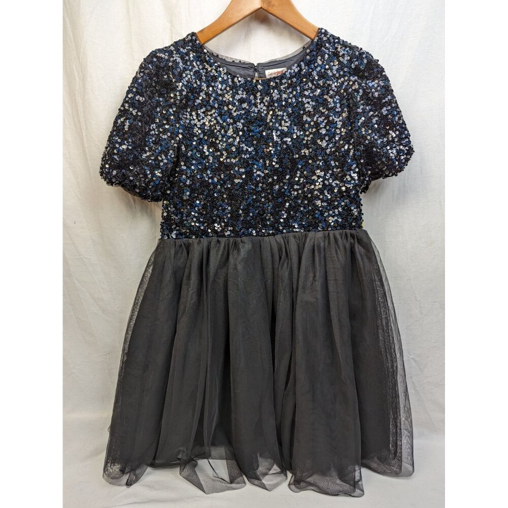 Cat & Jack Girl's Kid's Blue Black Sequin Tulle Skirt Christmas Dress Sz XL 14/1